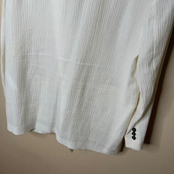 Zara Blazer Women's Large White Wrinkle Look Ecru Double Breasted Oversized - Picture 13 of 13